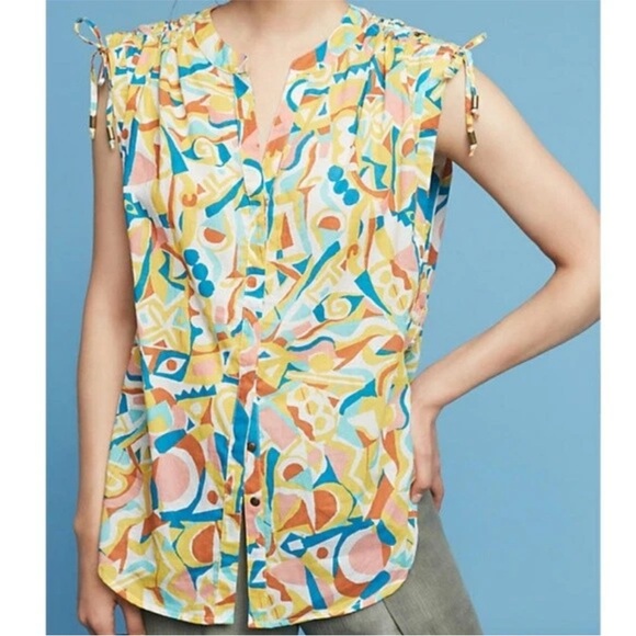 Anthropologie Danielle Kroll Brooklynnite Geometric Printed top Women'sLarge NEW - Picture 2 of 14